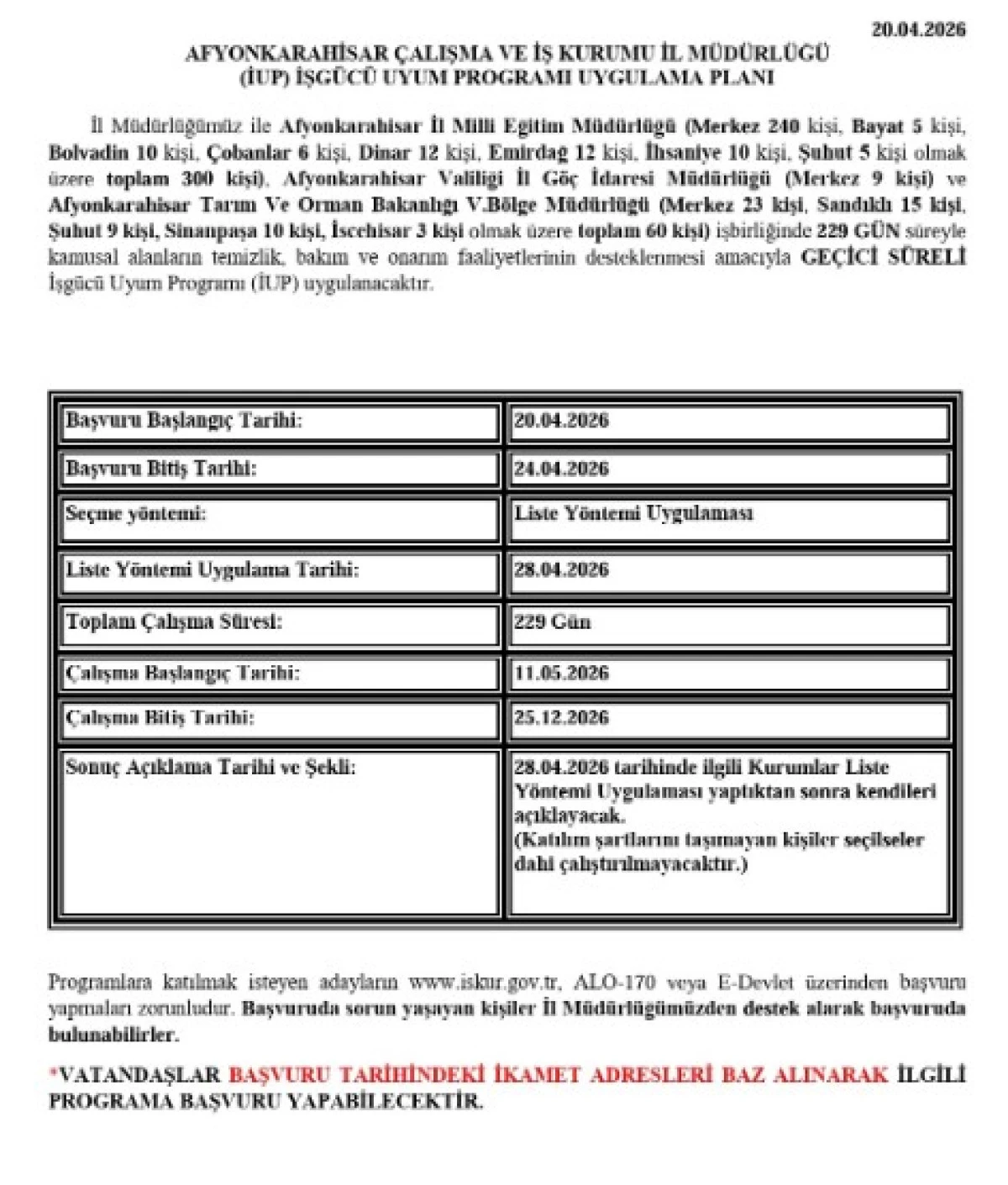 AFYONKARAHİSAR&rsquo;DA 369 KİŞİYE GE&Ccedil;İCİ İSTİHDAM FIRSATI